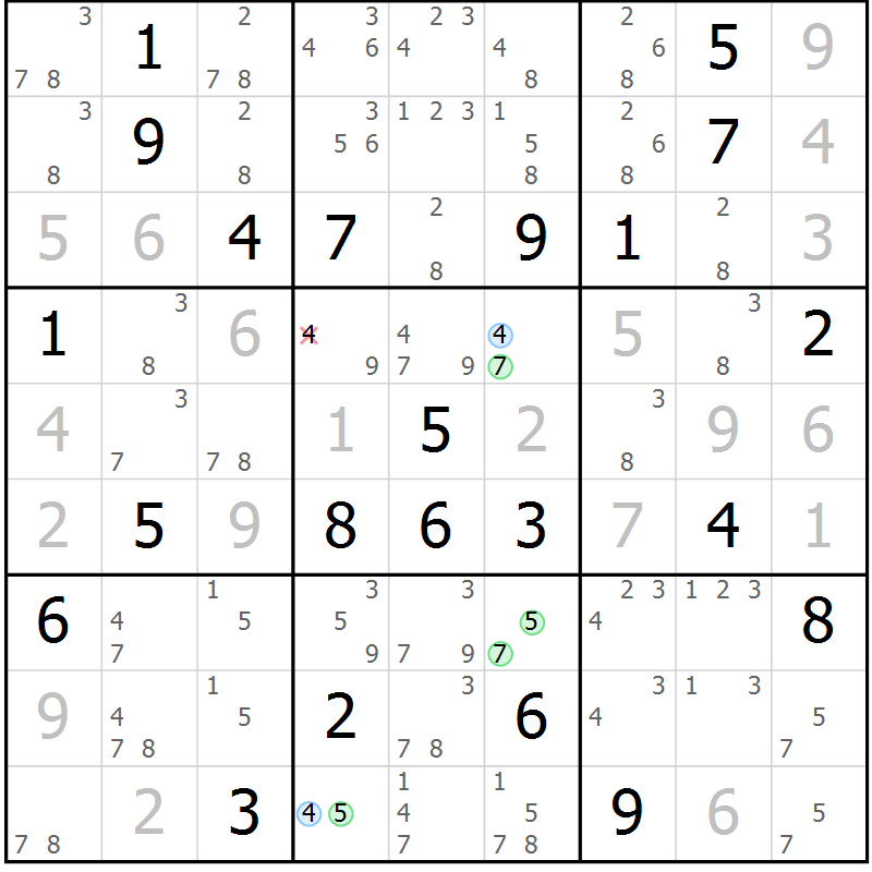 Position des candidats pour la solution de la Gr 6 page 9 du magazine de sudoku Suprême n° 024