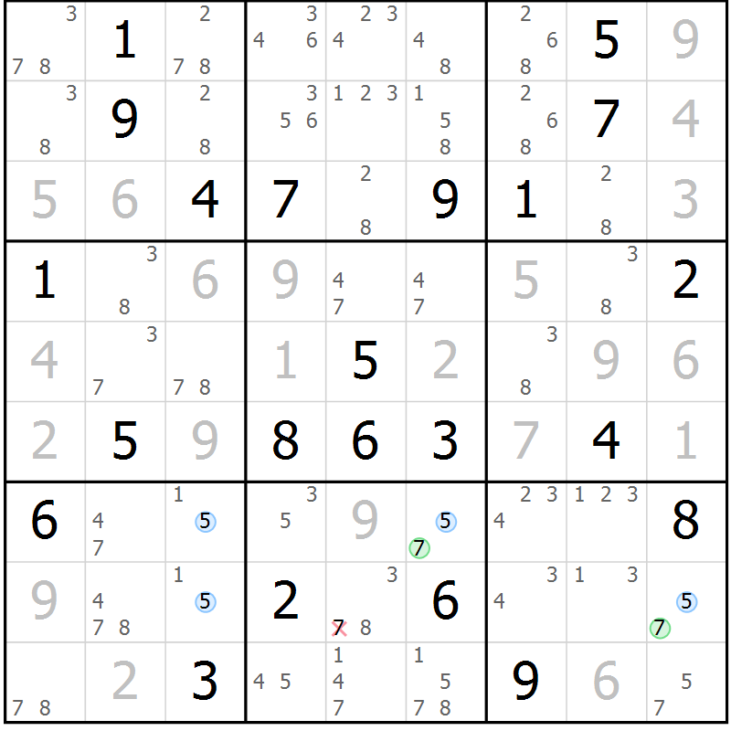 Position des candidats pour la solution de la Gr 6 page 9 du magazine de sudoku Suprême n° 024