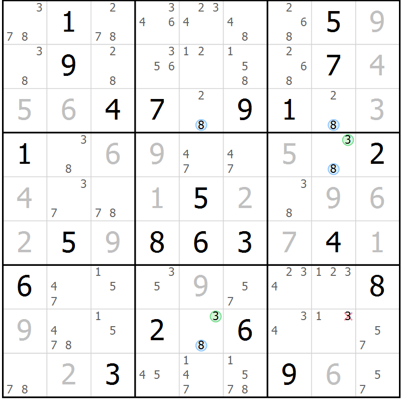Position des candidats pour la solution de la Gr 6 page 9 du magazine de sudoku Suprême n° 024