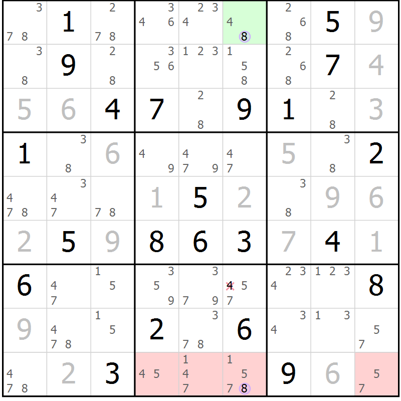 Position des candidats pour la solution de la Gr 6 page 9 du magazine de sudoku Suprême n° 024