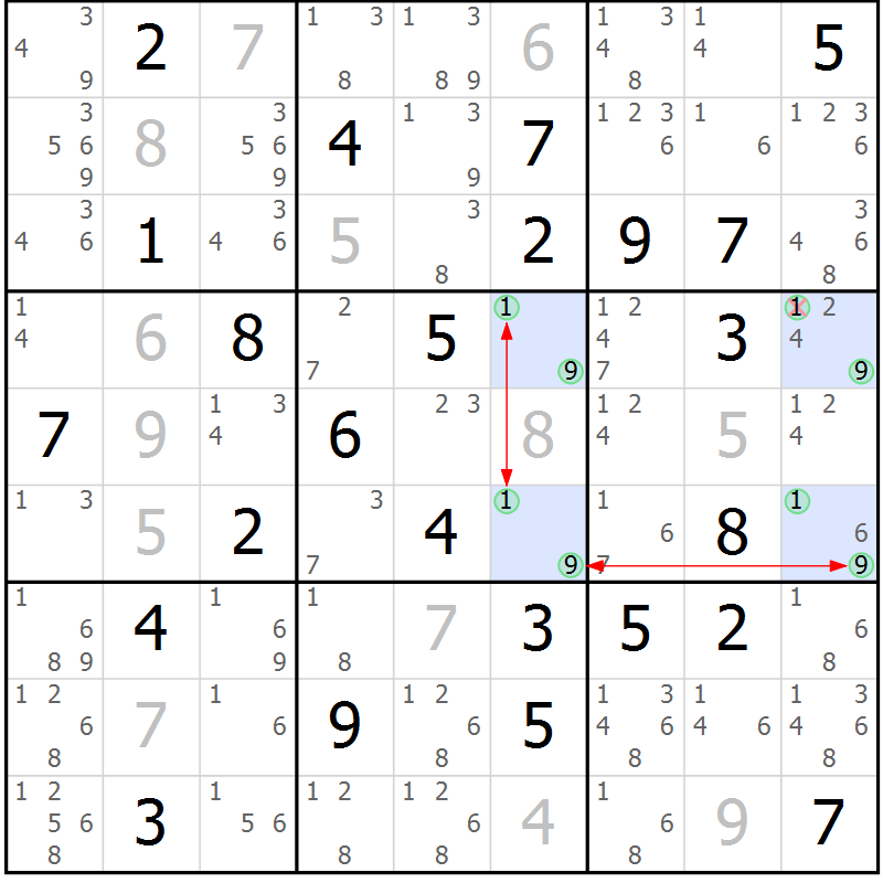 Position des candidats pour la solution de la Gr 60 page 63 du magazine de sudoku Suprême n° 024