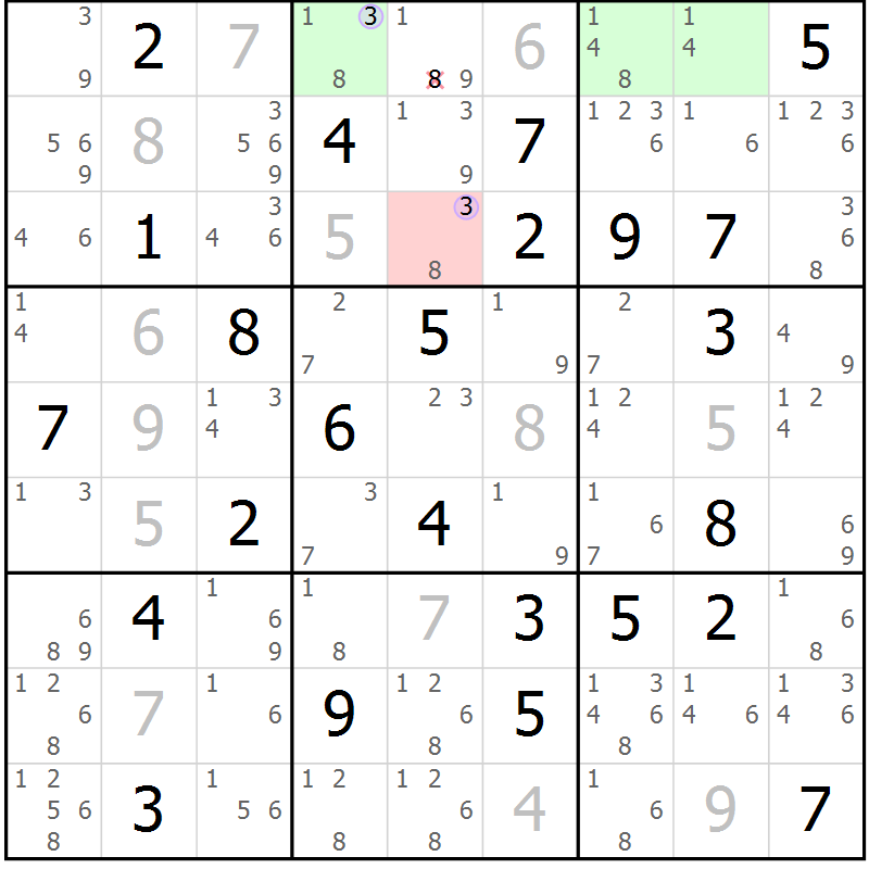 Position des candidats pour la solution de la Gr 60 page 63 du magazine de sudoku Suprême n° 024