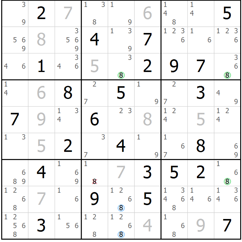 Position des candidats pour la solution de la Gr 60 page 63 du magazine de sudoku Suprême n° 024