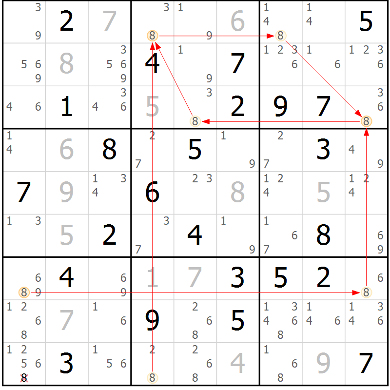 Position des candidats pour la solution de la Gr 60 page 63 du magazine de sudoku Suprême n° 024
