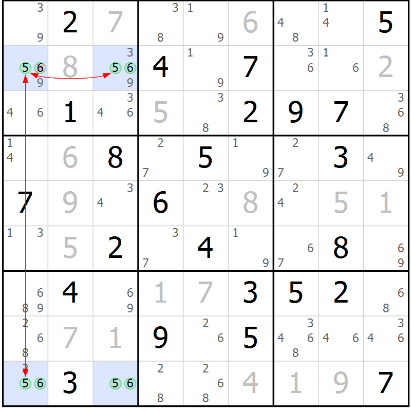 Position des candidats pour la solution de la Gr 60 page 63 du magazine de sudoku Suprême n° 024