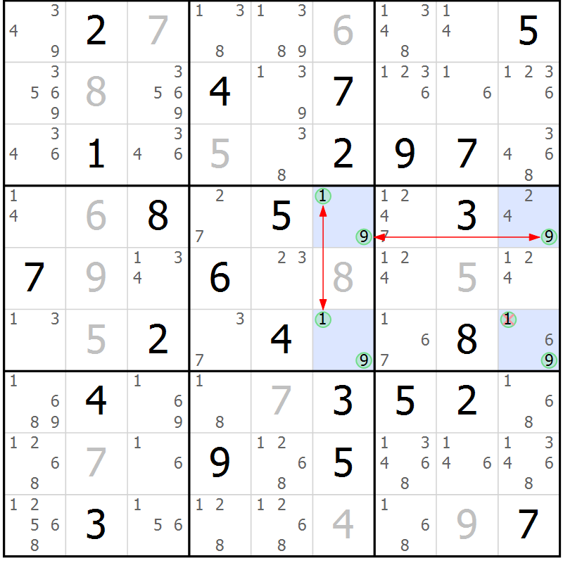 Position des candidats pour la solution de la Gr 60 page 63 du magazine de sudoku Suprême n° 024