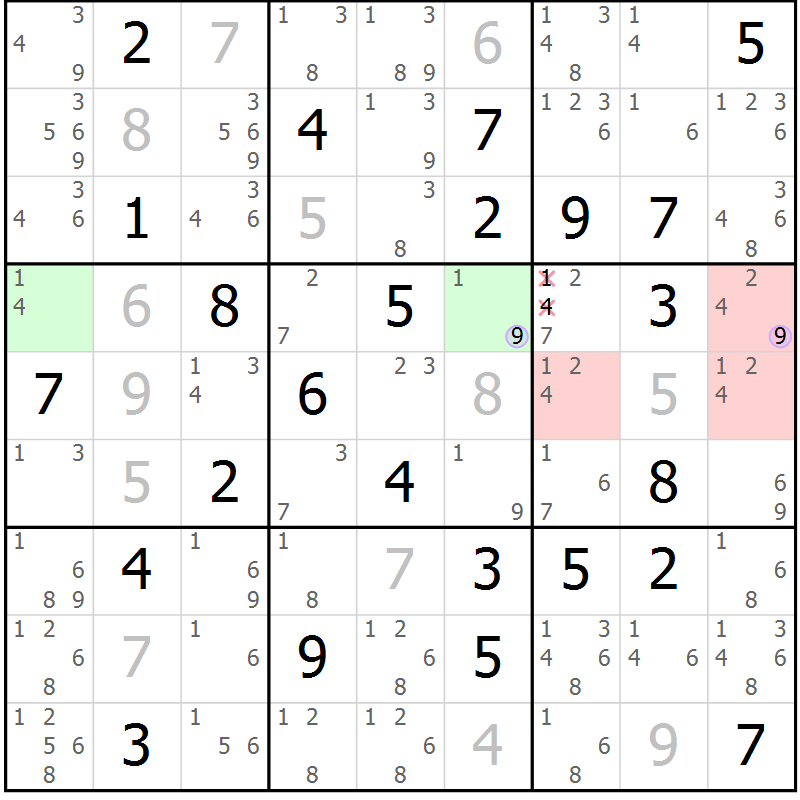 Position des candidats pour la solution de la Gr 60 page 63 du magazine de sudoku Suprême n° 024