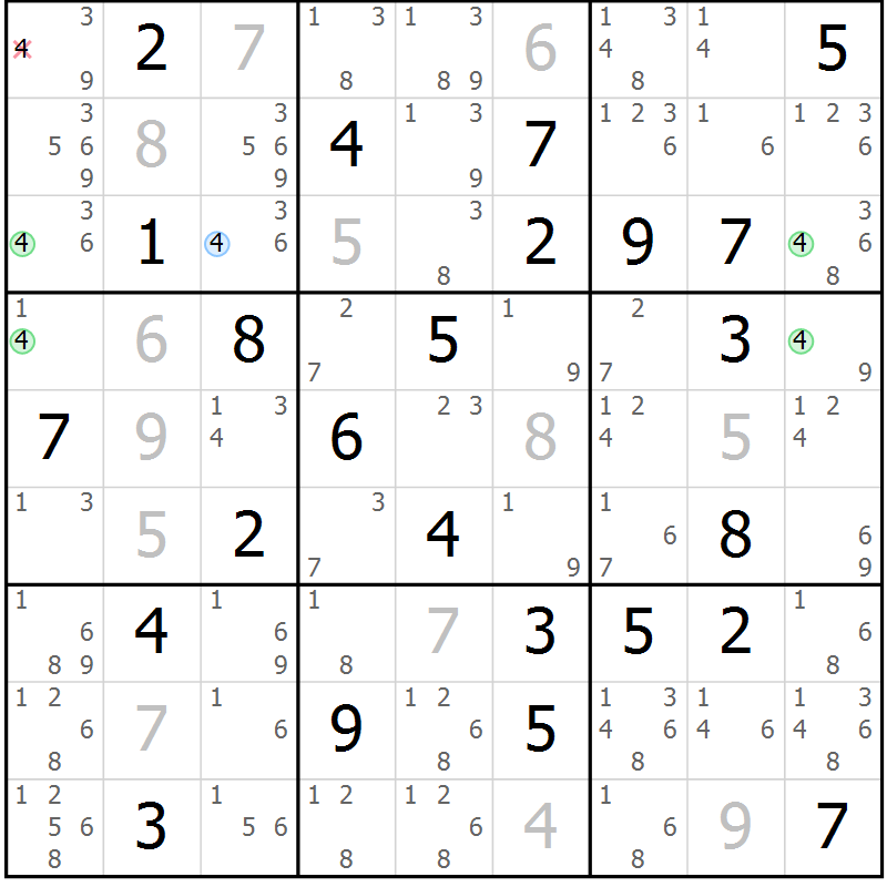 Position des candidats pour la solution de la Gr 60 page 63 du magazine de sudoku Suprême n° 024