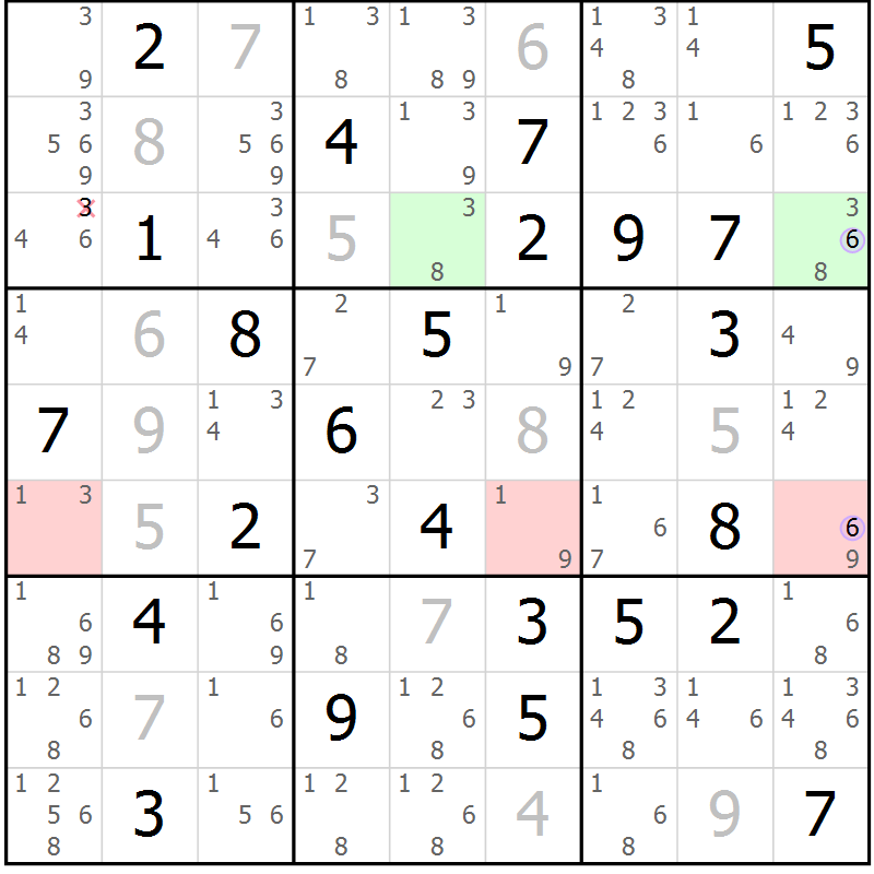 Position des candidats pour la solution de la Gr 60 page 63 du magazine de sudoku Suprême n° 024