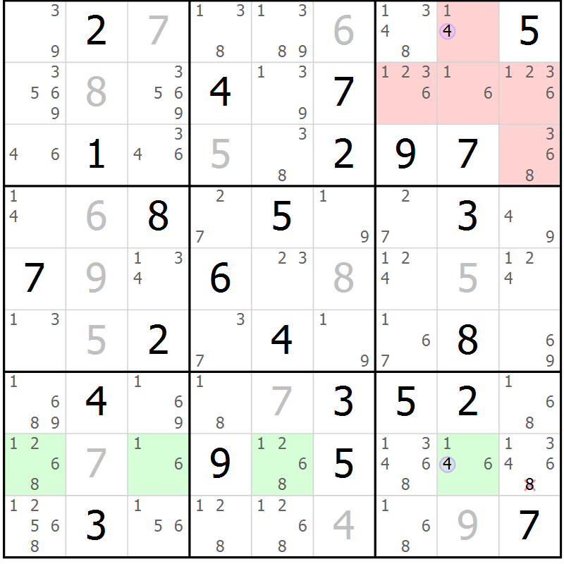Position des candidats pour la solution de la Gr 60 page 63 du magazine de sudoku Suprême n° 024