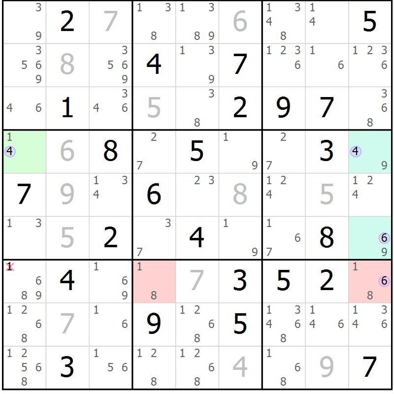 Position des candidats pour la solution de la Gr 60 page 63 du magazine de sudoku Suprême n° 024