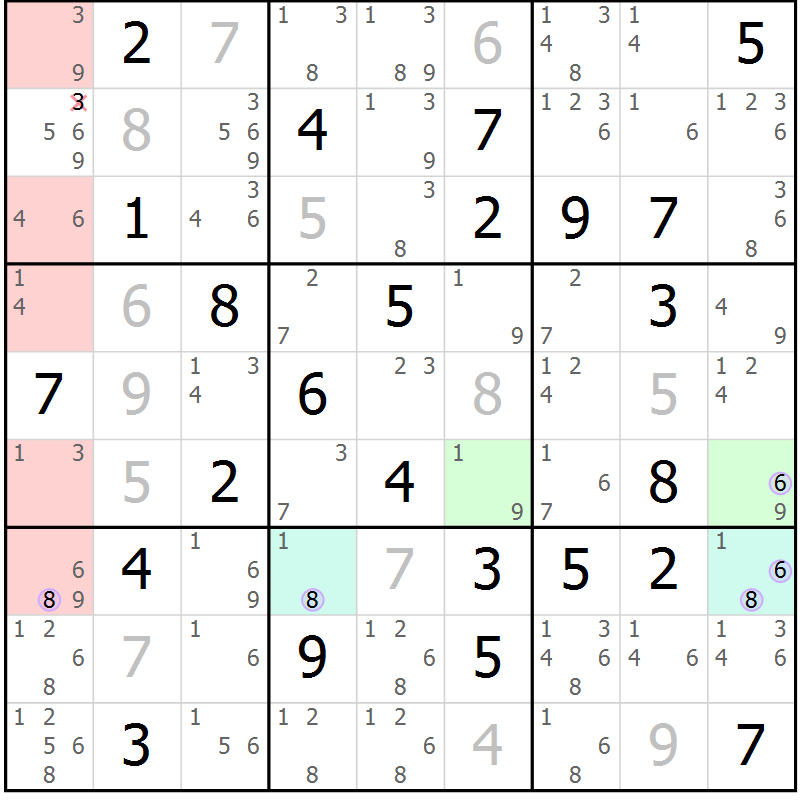 Position des candidats pour la solution de la Gr 60 page 63 du magazine de sudoku Suprême n° 024