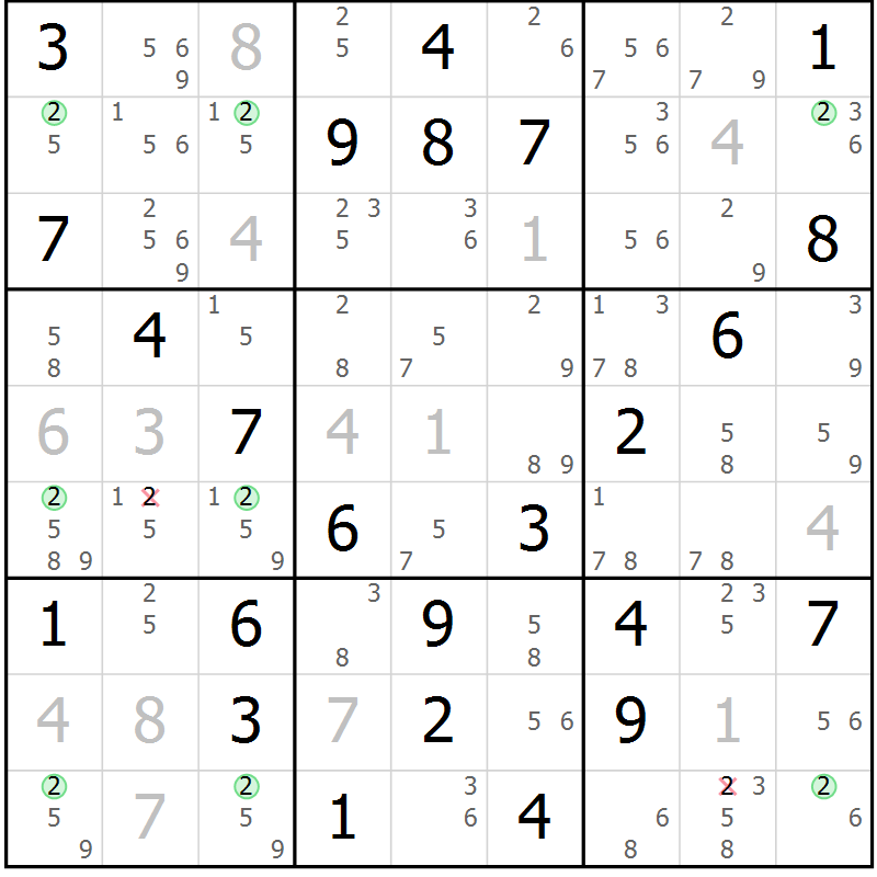 Position des candidats pour la solution de la Gr 61 page 64 du magazine de sudoku Suprême n° 024