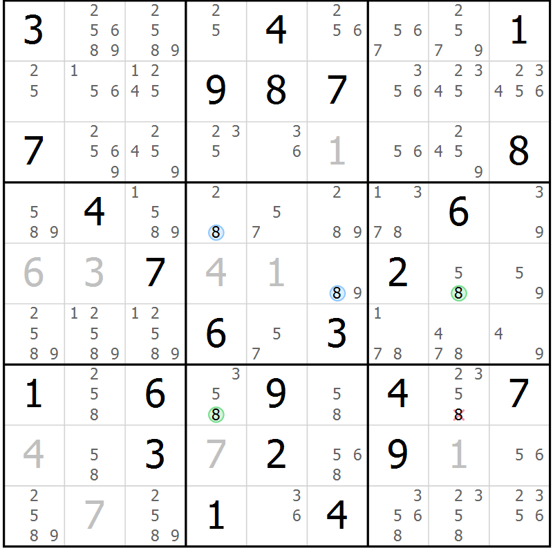 Position des candidats pour la solution de la Gr 61 page 64 du magazine de sudoku Suprême n° 024