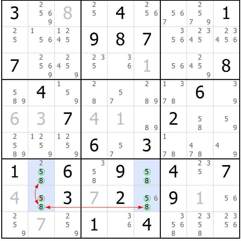 Position des candidats pour la solution de la Gr 61 page 64 du magazine de sudoku Suprême n° 024