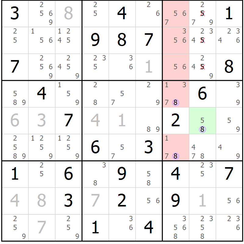 Position des candidats pour la solution de la Gr 61 page 64 du magazine de sudoku Suprême n° 024