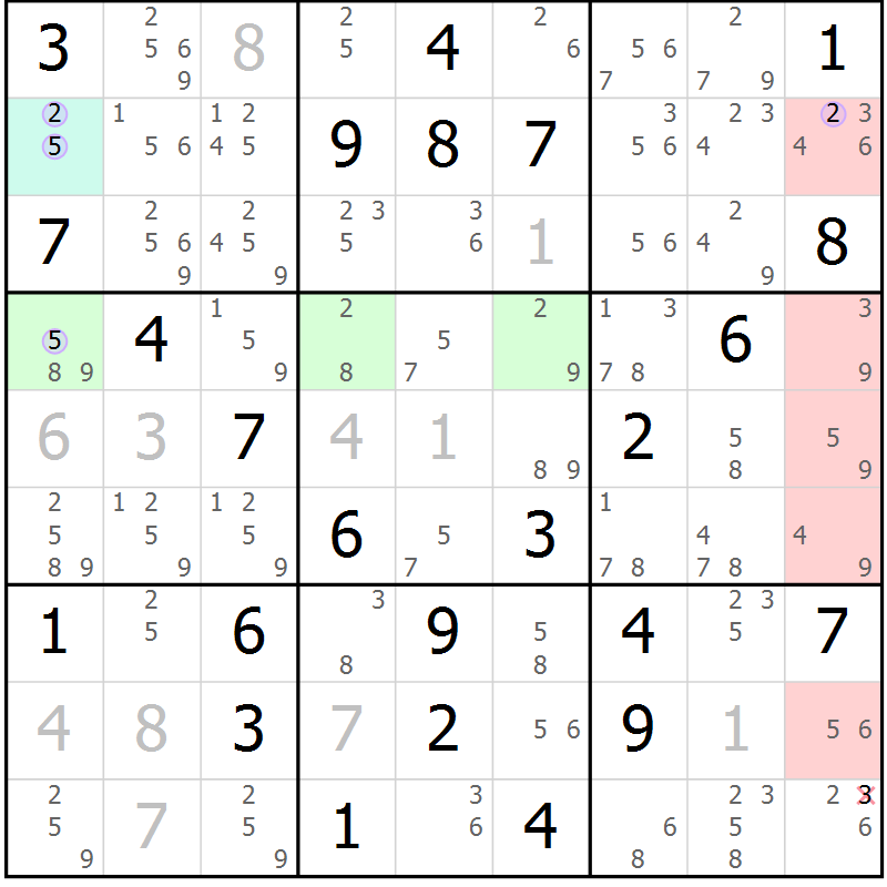 Position des candidats pour la solution de la Gr 61 page 64 du magazine de sudoku Suprême n° 024