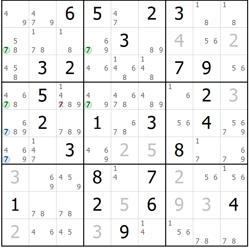 Position des candidats pour la solution de la Gr 62 page 65 du magazine de sudoku Suprême n° 024