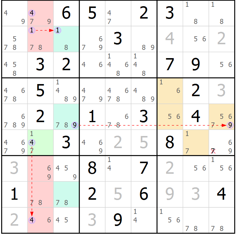 Position des candidats pour la solution de la Gr 62 page 65 du magazine de sudoku Suprême n° 024