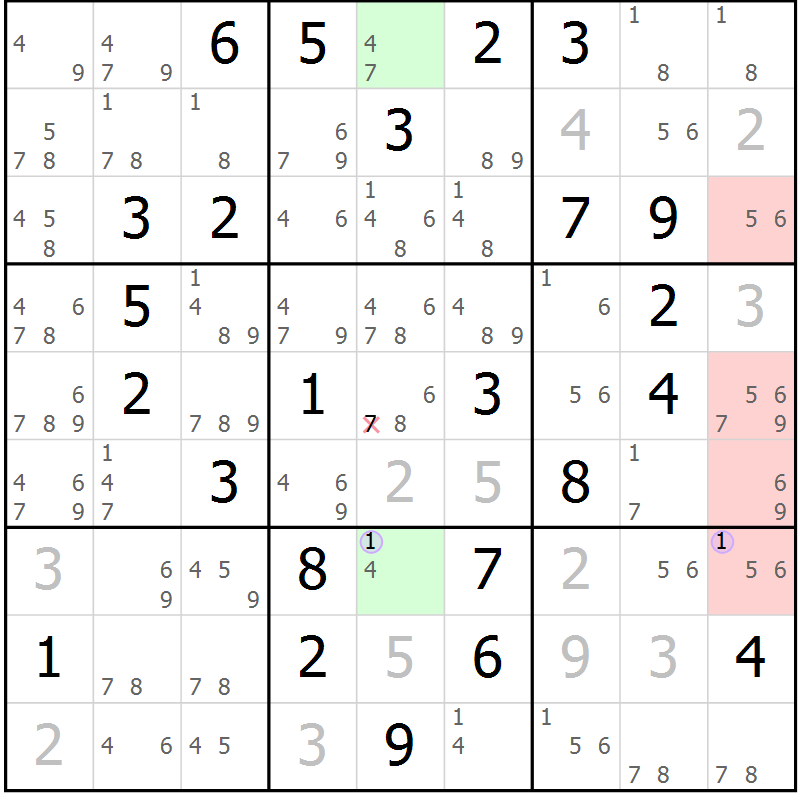 Position des candidats pour la solution de la Gr 62 page 65 du magazine de sudoku Suprême n° 024