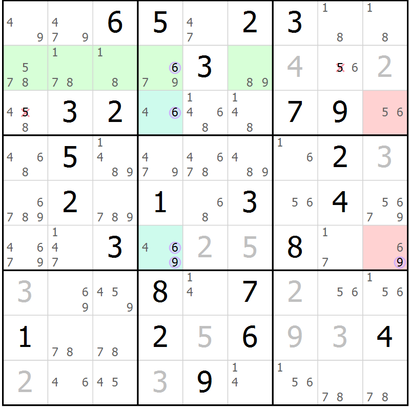 Position des candidats pour la solution de la Gr 62 page 65 du magazine de sudoku Suprême n° 024