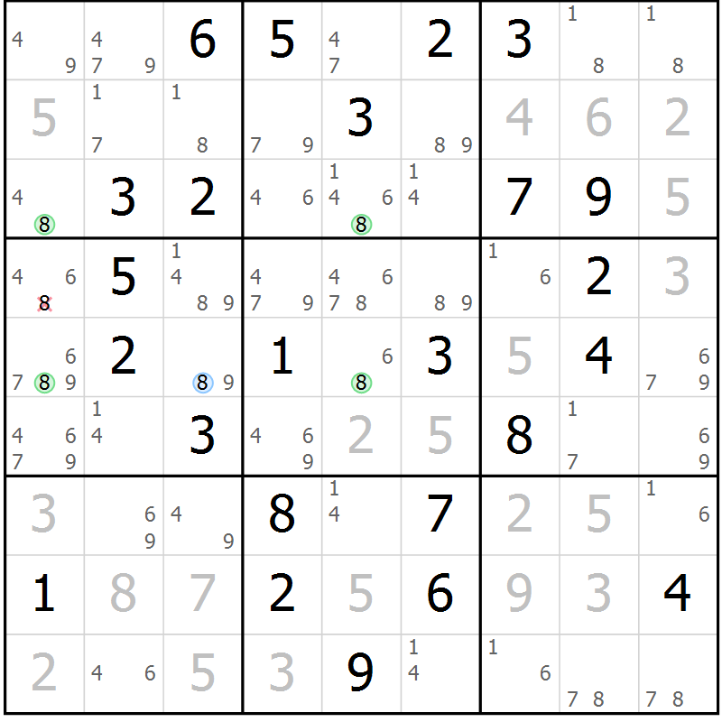 Position des candidats pour la solution de la Gr 62 page 65 du magazine de sudoku Suprême n° 024
