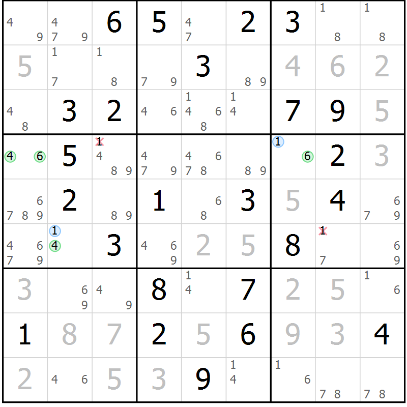 Position des candidats pour la solution de la Gr 62 page 65 du magazine de sudoku Suprême n° 024