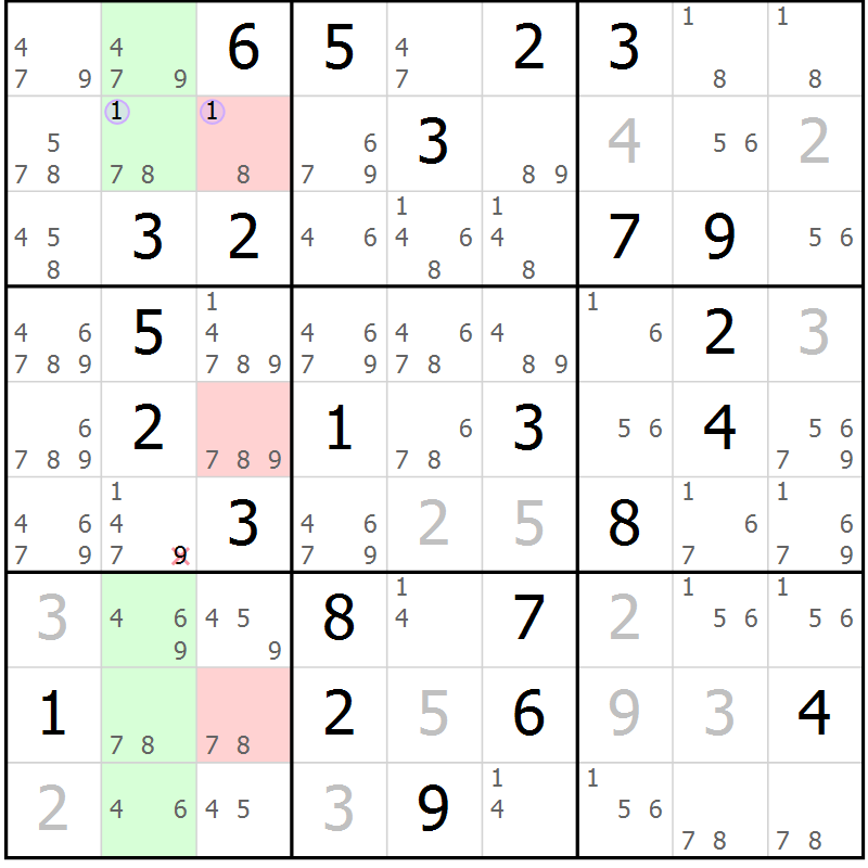 Position des candidats pour la solution de la Gr 62 page 65 du magazine de sudoku Suprême n° 024