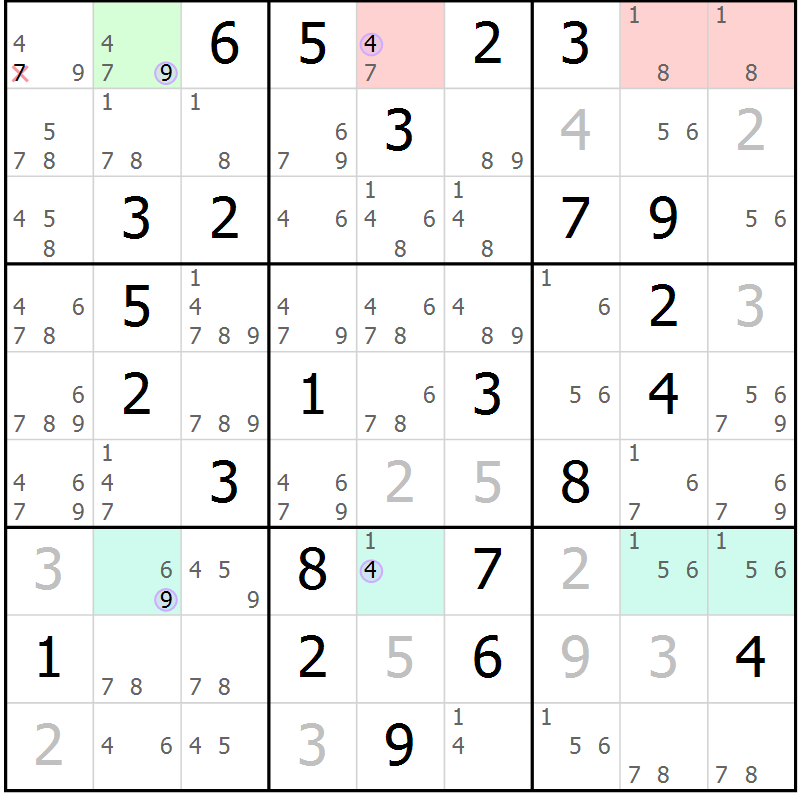 Position des candidats pour la solution de la Gr 62 page 65 du magazine de sudoku Suprême n° 024