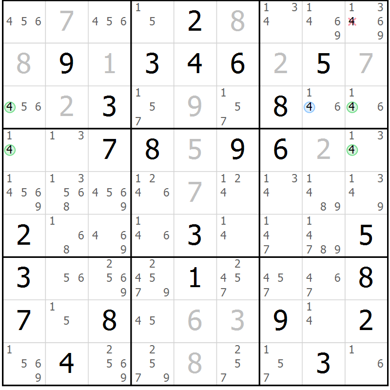 Position des candidats pour la solution de la Gr 63 page 66 du magazine de sudoku Suprême n° 024