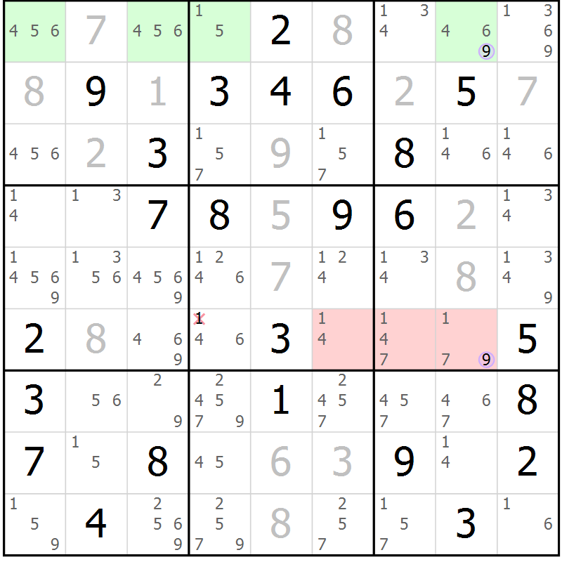 Position des candidats pour la solution de la Gr 63 page 66 du magazine de sudoku Suprême n° 024