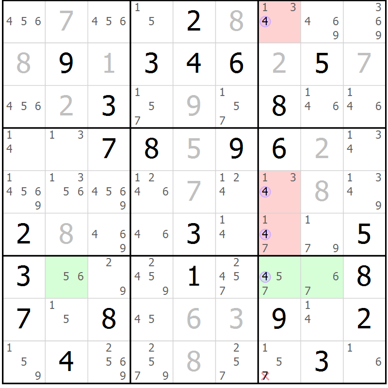Position des candidats pour la solution de la Gr 63 page 66 du magazine de sudoku Suprême n° 024
