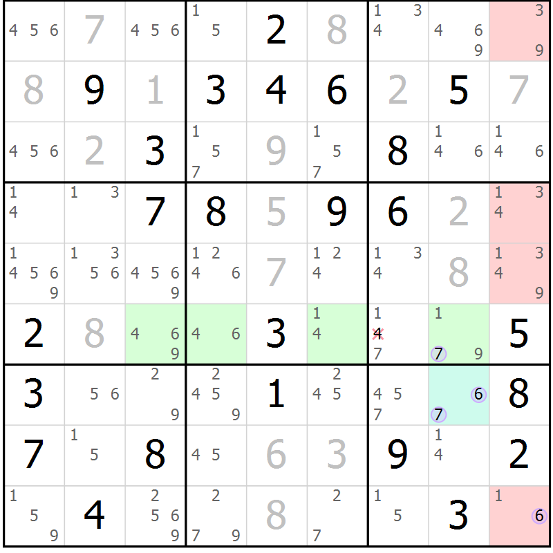 Position des candidats pour la solution de la Gr 63 page 66 du magazine de sudoku Suprême n° 024