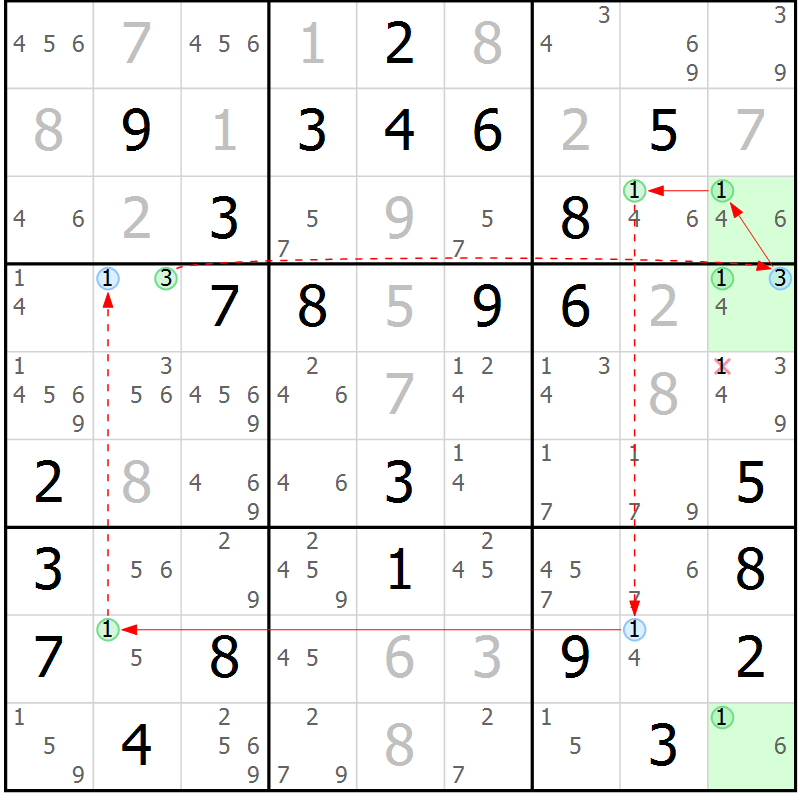 Position des candidats pour la solution de la Gr 63 page 66 du magazine de sudoku Suprême n° 024