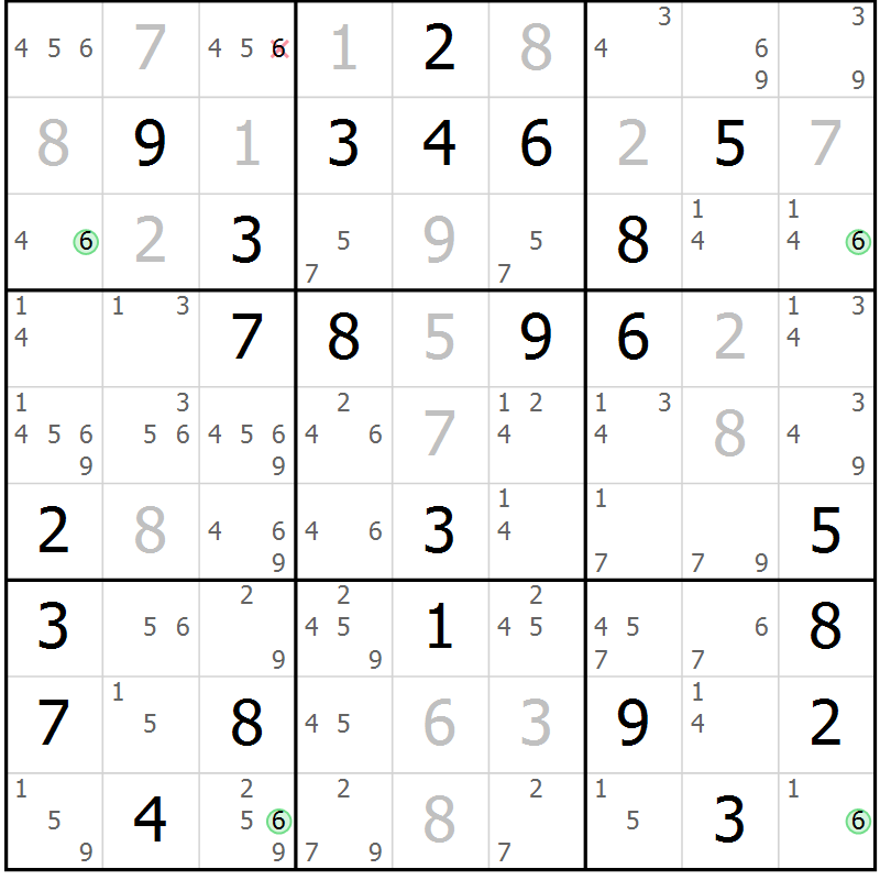 Position des candidats pour la solution de la Gr 63 page 66 du magazine de sudoku Suprême n° 024