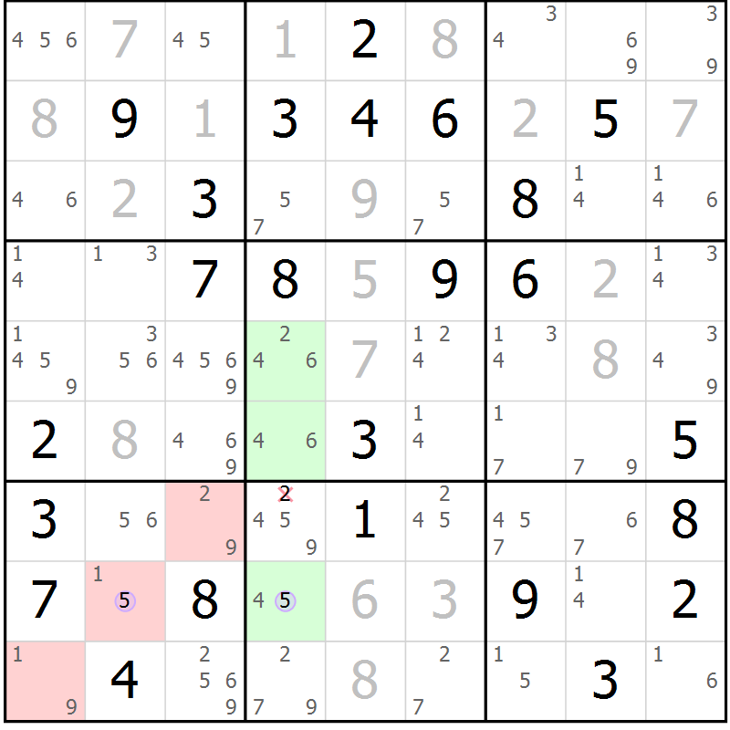 Position des candidats pour la solution de la Gr 63 page 66 du magazine de sudoku Suprême n° 024