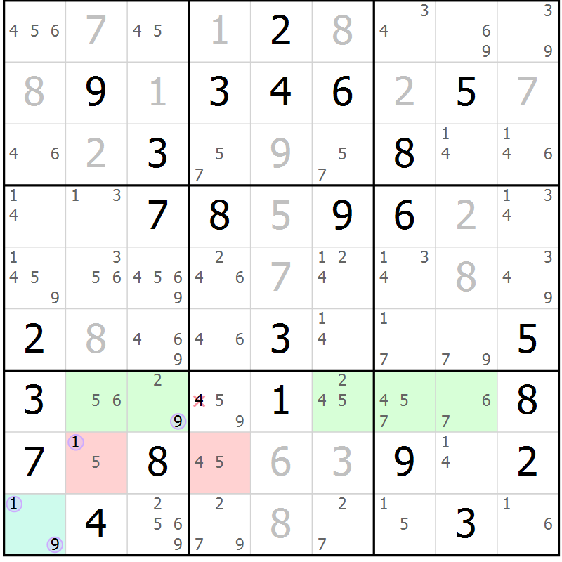 Position des candidats pour la solution de la Gr 63 page 66 du magazine de sudoku Suprême n° 024