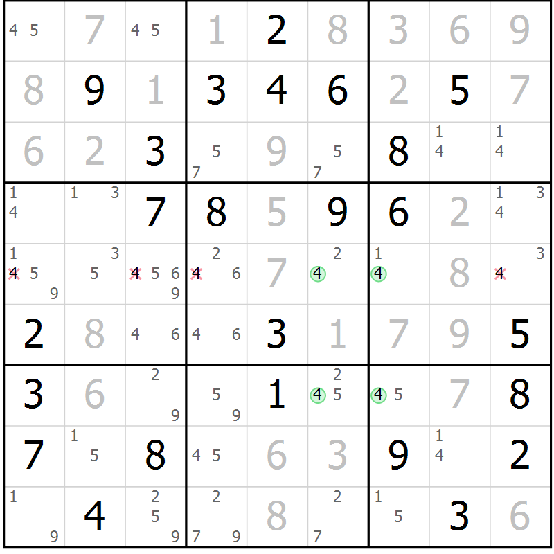 Position des candidats pour la solution de la Gr 63 page 66 du magazine de sudoku Suprême n° 024