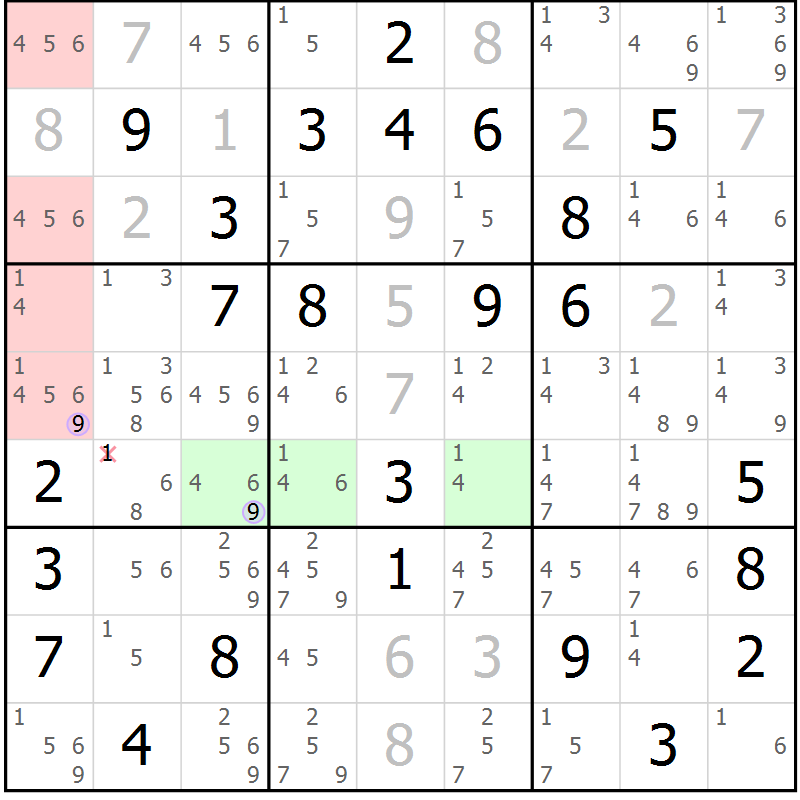 Position des candidats pour la solution de la Gr 63 page 66 du magazine de sudoku Suprême n° 024