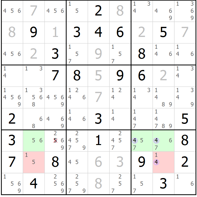 Position des candidats pour la solution de la Gr 63 page 66 du magazine de sudoku Suprême n° 024
