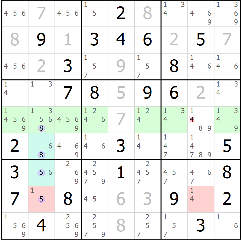 Position des candidats pour la solution de la Gr 63 page 66 du magazine de sudoku Suprême n° 024