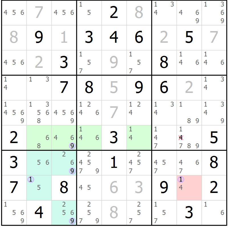 Position des candidats pour la solution de la Gr 63 page 66 du magazine de sudoku Suprême n° 024