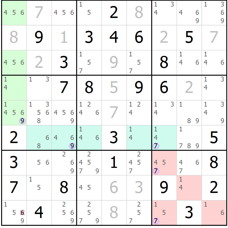 Position des candidats pour la solution de la Gr 63 page 66 du magazine de sudoku Suprême n° 024