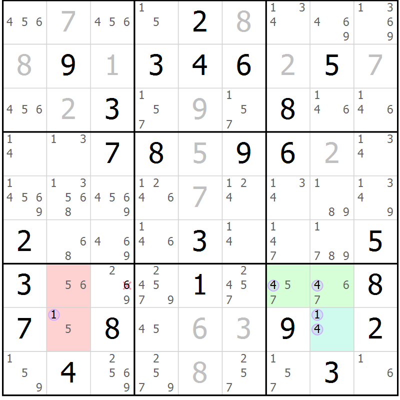 Position des candidats pour la solution de la Gr 63 page 66 du magazine de sudoku Suprême n° 024