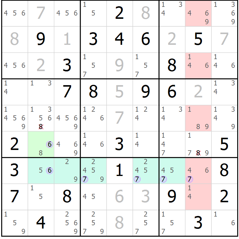 Position des candidats pour la solution de la Gr 63 page 66 du magazine de sudoku Suprême n° 024