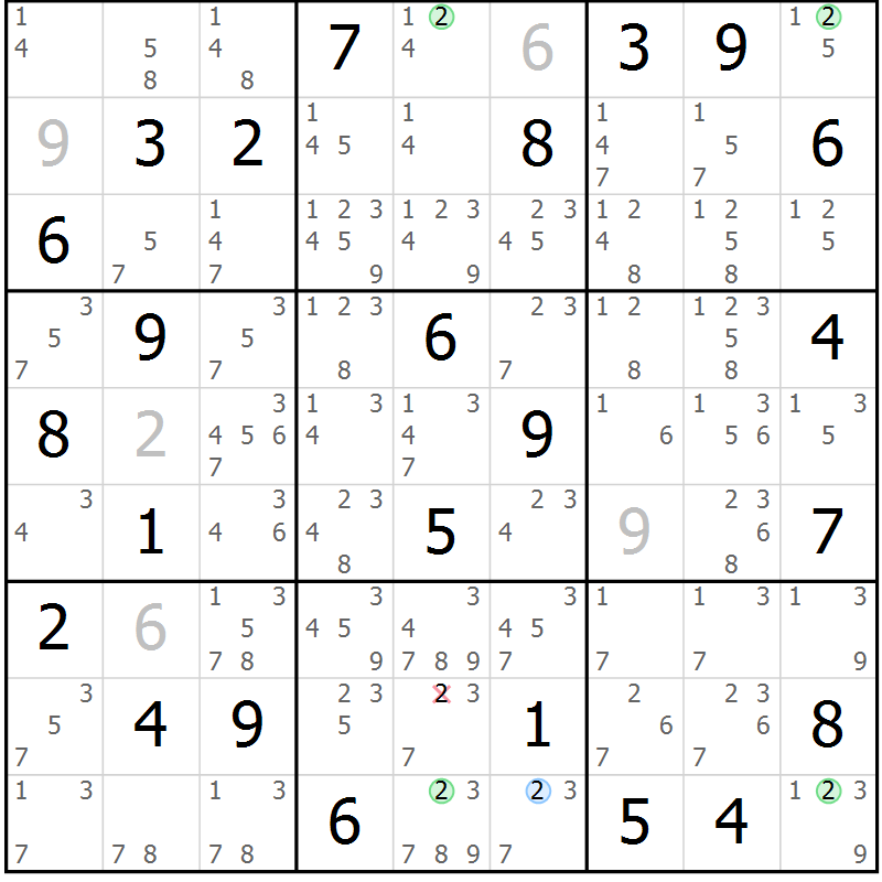 Position des candidats pour la solution de la Gr 64 page 67 du magazine de sudoku Suprême n° 024