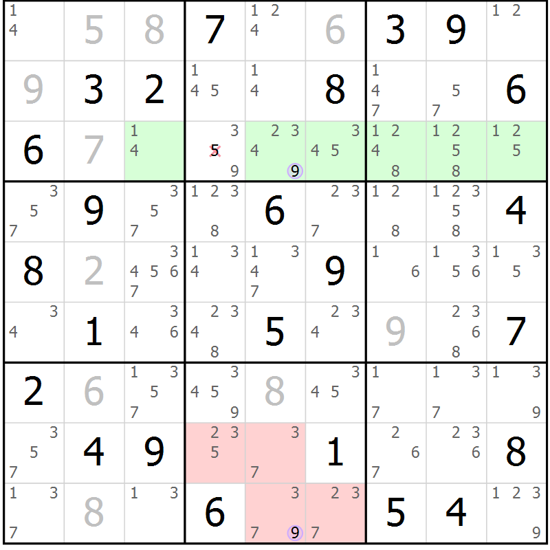Position des candidats pour la solution de la Gr 64 page 67 du magazine de sudoku Suprême n° 024