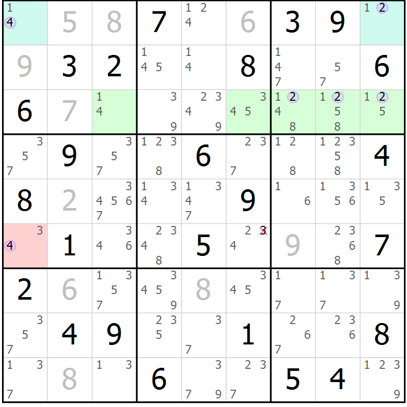 Position des candidats pour la solution de la Gr 64 page 67 du magazine de sudoku Suprême n° 024