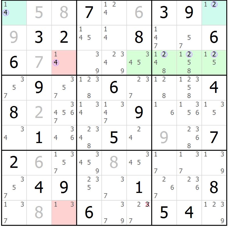Position des candidats pour la solution de la Gr 64 page 67 du magazine de sudoku Suprême n° 024