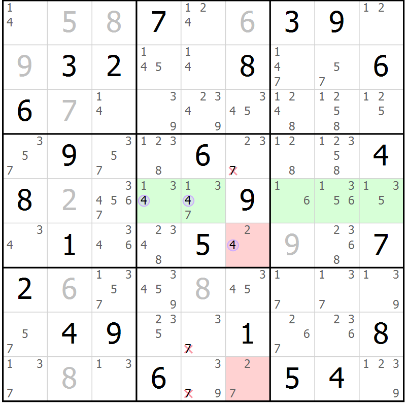 Position des candidats pour la solution de la Gr 64 page 67 du magazine de sudoku Suprême n° 024